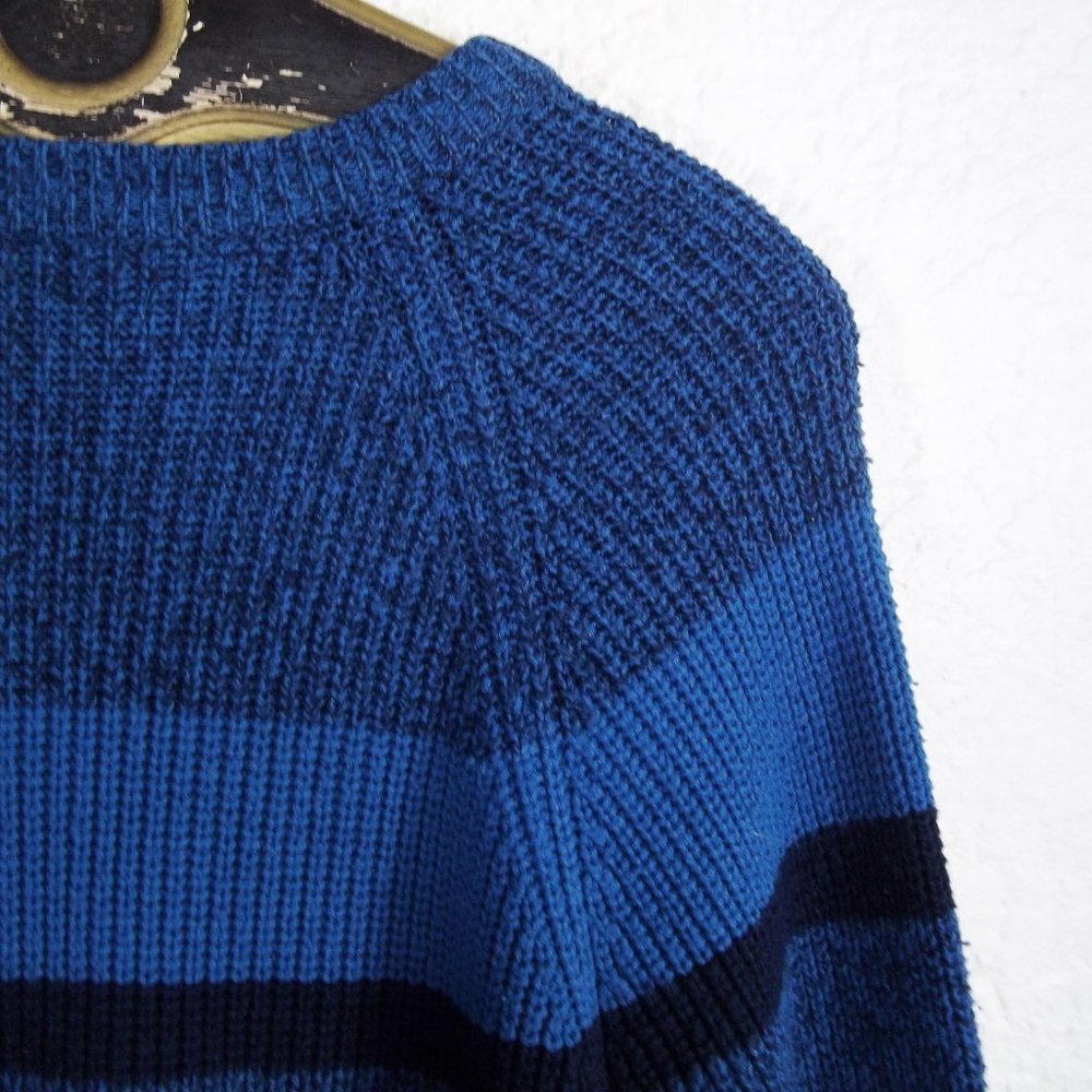 Vintage 90s GRUNGE Space Dye & Solid Stripes Ribbed Acrylic Knit Sweater M - Picture 4 of 4